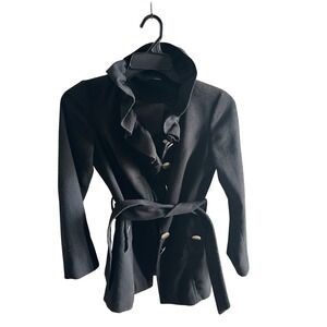 Girls Black Ruffle‎ Collar Belted Coat Jacket Kids
